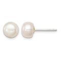 Sterling Silver White FW Cultured Pearl 7-7.5mm Button Earrings