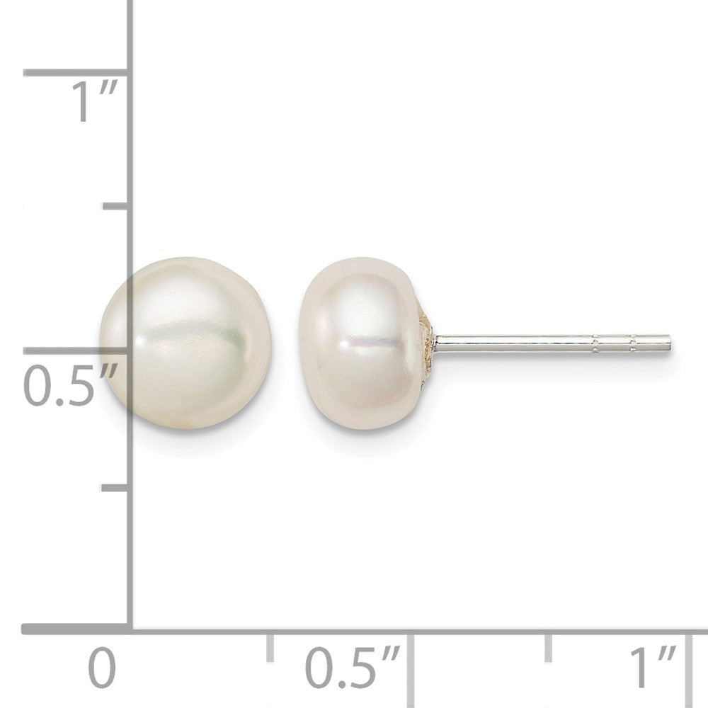 Sterling Silver White FW Cultured Pearl 7-8mm Button Earrings