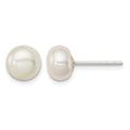 Sterling Silver White FW Cultured Pearl 7-8mm Button Earrings