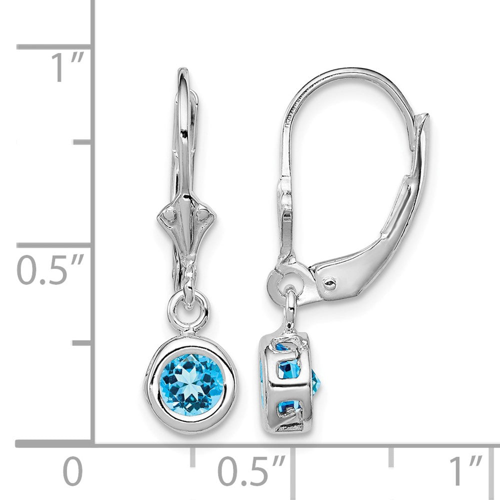 Sterling Silver Rhodium Plated 5mm Round Blue Topaz Leverback Earrings