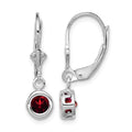 Sterling Silver Rhodium Plated 5mm Round Garnet Leverback Earrings