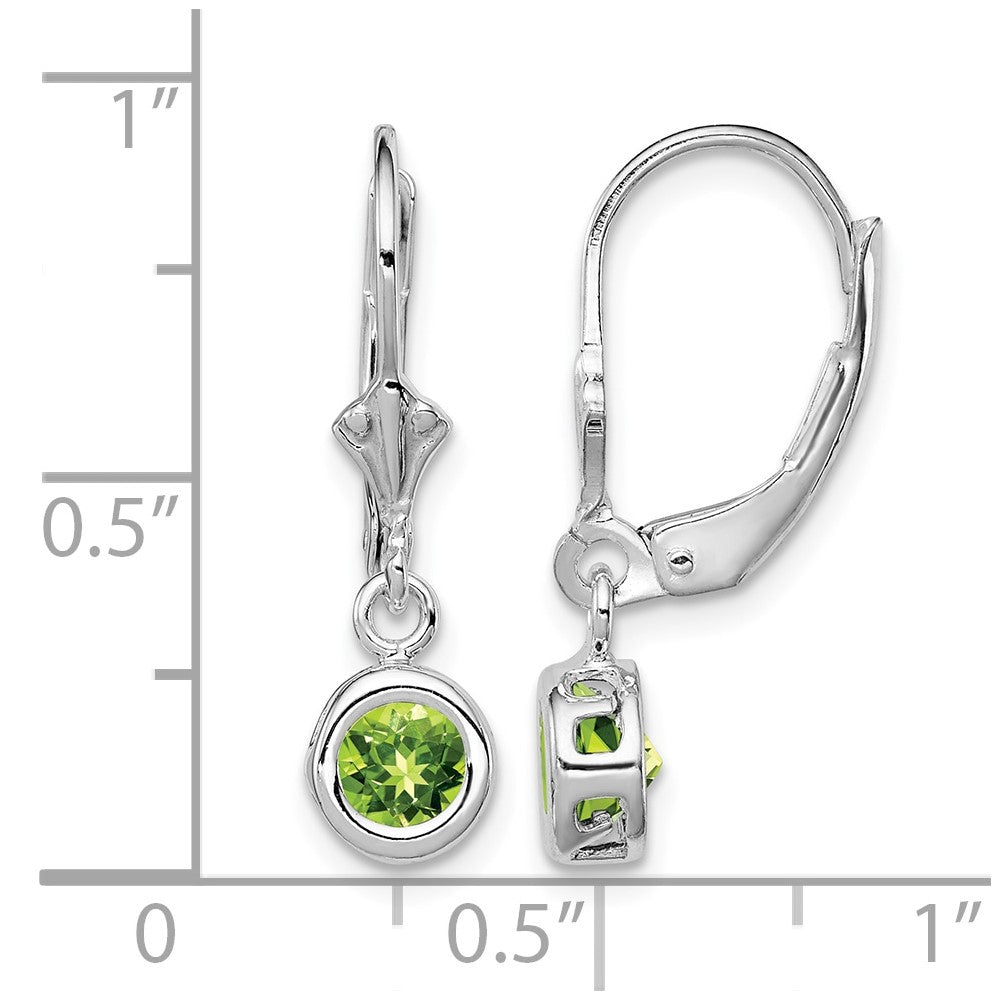 Sterling Silver Rhodium Plated 5mm Round Peridot Leverback Earrings