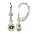 Sterling Silver Rhodium Plated 5mm Round Peridot Leverback Earrings