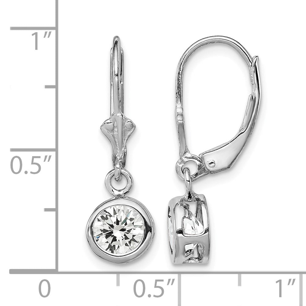 Sterling Silver Rhodium Plated 6mm Round CZ Leverback Earrings