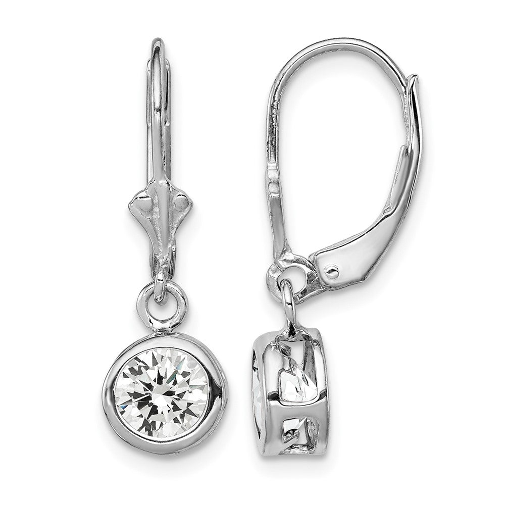 Sterling Silver Rhodium Plated 6mm Round CZ Leverback Earrings