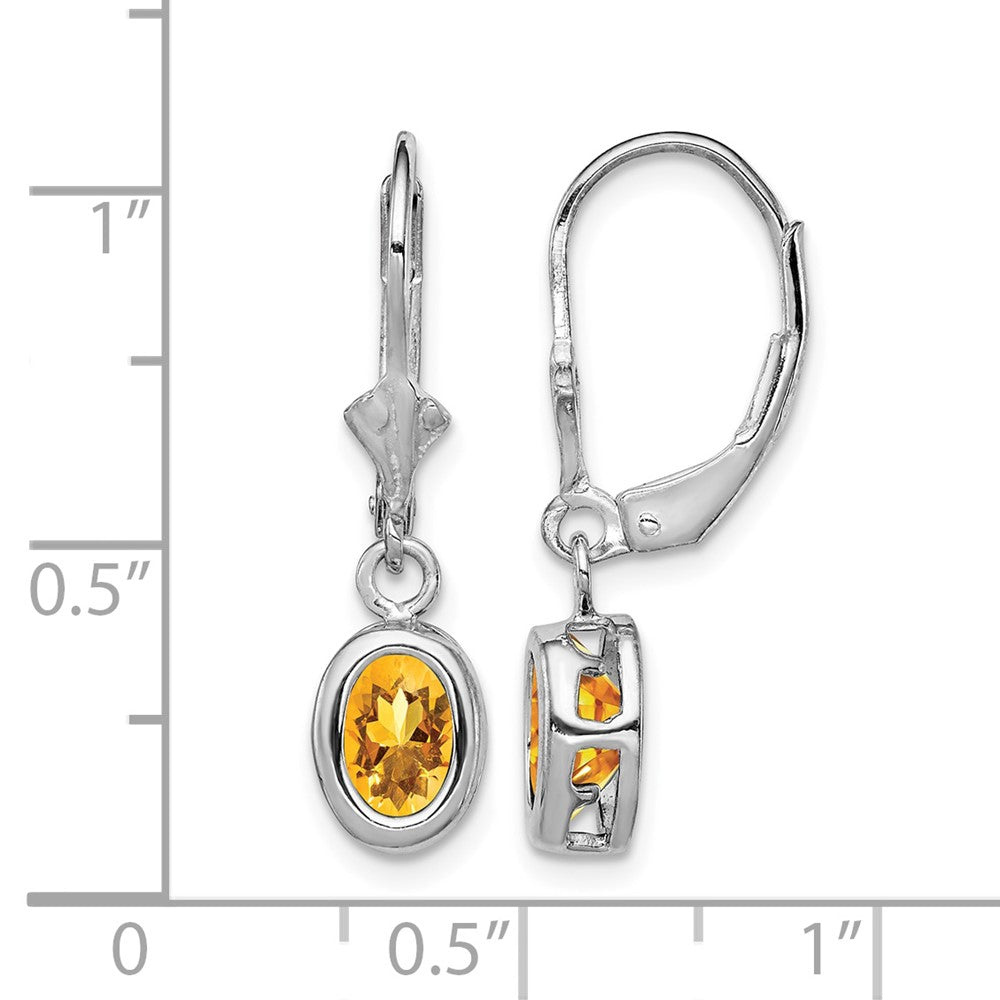 Sterling Silver Rhodium Plated 7x5mm Oval Citrine Leverback Earrings