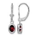 Sterling Silver Rhodium Plated 7x5mm Oval Garnet Leverback Earrings