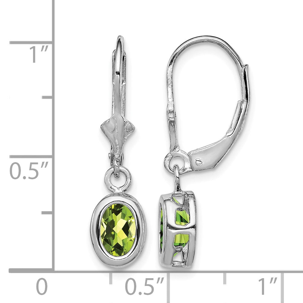 Sterling Silver Rhodium Plated 7x5mm Oval Peridot Leverback Earrings