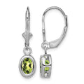 Sterling Silver Rhodium Plated 7x5mm Oval Peridot Leverback Earrings