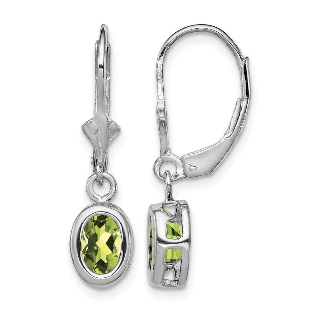 Sterling Silver Rhodium Plated 7x5mm Oval Peridot Leverback Earrings