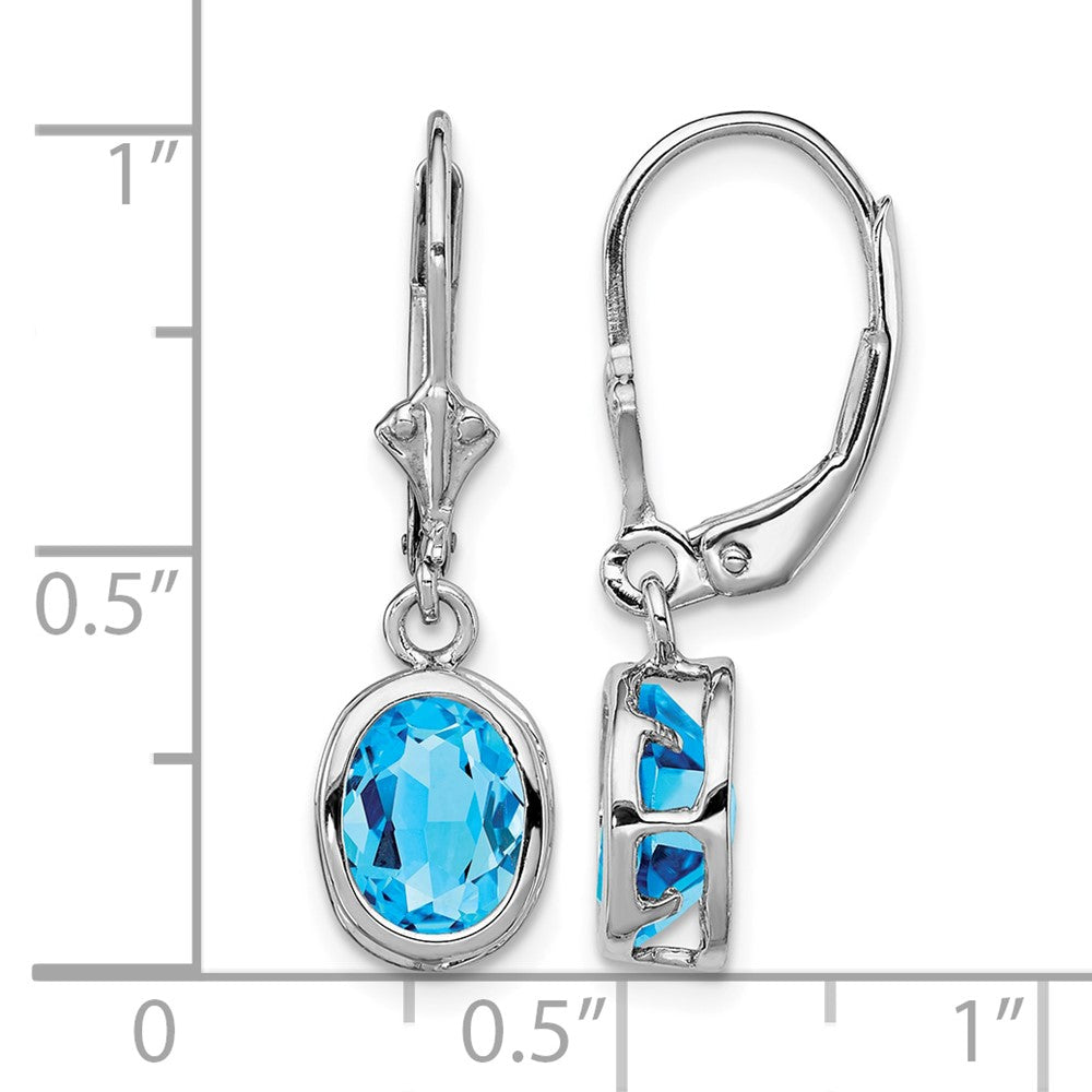 Sterling Silver Rhodium Plated 8x6mm Oval Blue Topaz Leverback Earrings