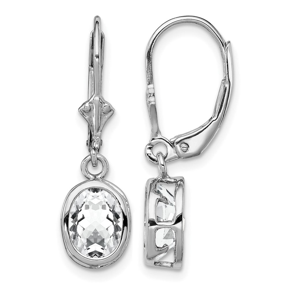 Sterling Silver Rhodium Plated 8x6mm Oval CZ Leverback Earrings