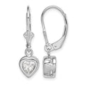 Sterling Silver Rhodium Plated 6mm Heart CZ Leverback Earrings