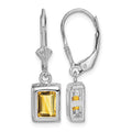 Sterling Silver Rhodium Plated 7x5 Emerald Cut Citrine Leverback Earrings
