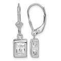 Sterling Silver Rhodium Plated 7x5 Emerald Cut CZ Leverback Earrings