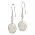 Sterling Silver Polished FW Cultured Coin Pearl & CZ Dangle Earrings