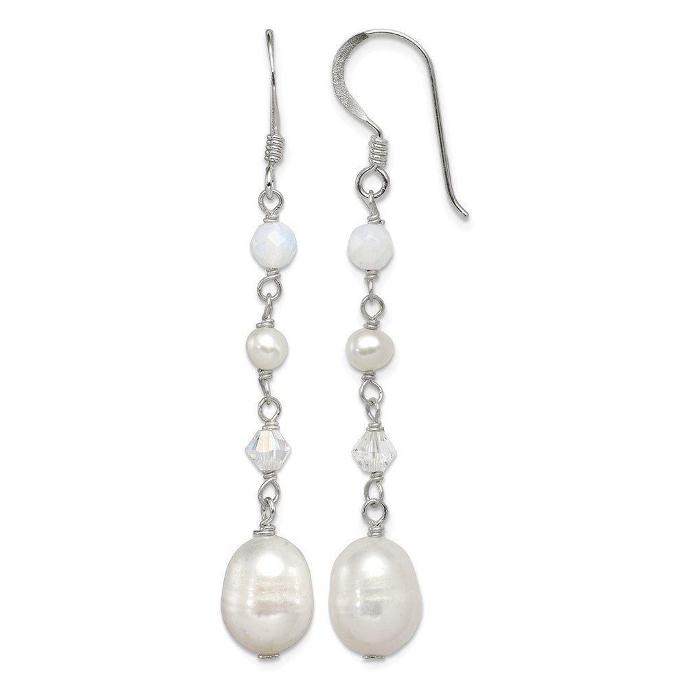 Sterling Silver Polished FWC Pearl/Opalite Crystal/Crystal Dangle Earrings