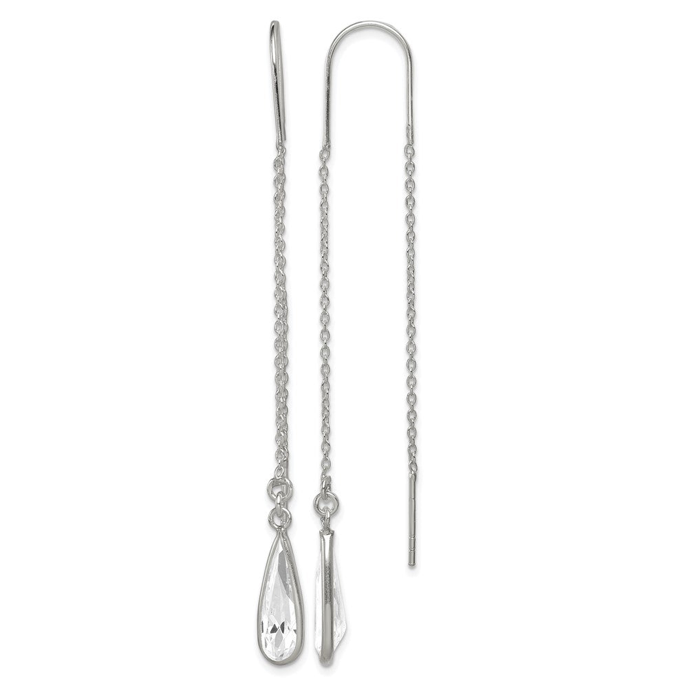 Sterling Silver Polished Crystal Teardrop Threader Earrings