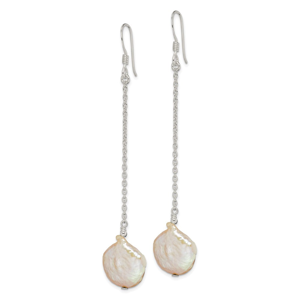 Sterling Silver Polished Freshwater Cultured Coin Pearl Dangle Earrings