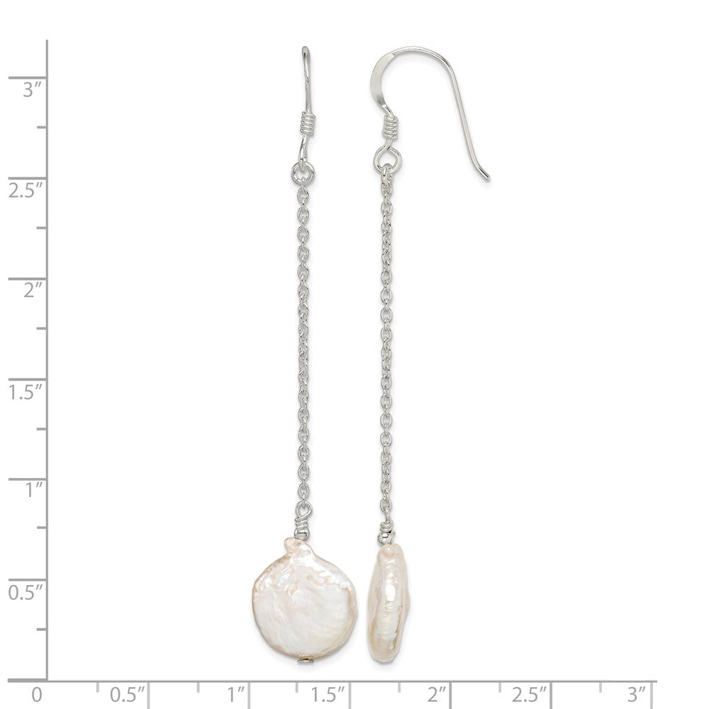 Sterling Silver Polished Freshwater Cultured Coin Pearl Dangle Earrings