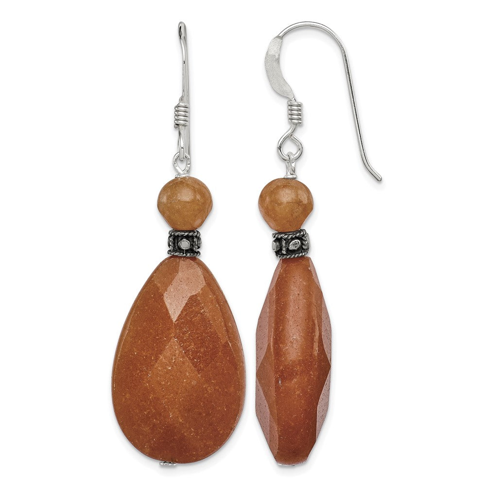 Sterling Silver Polished & Antiqued Carnelian Teardrop Dangle Earrings