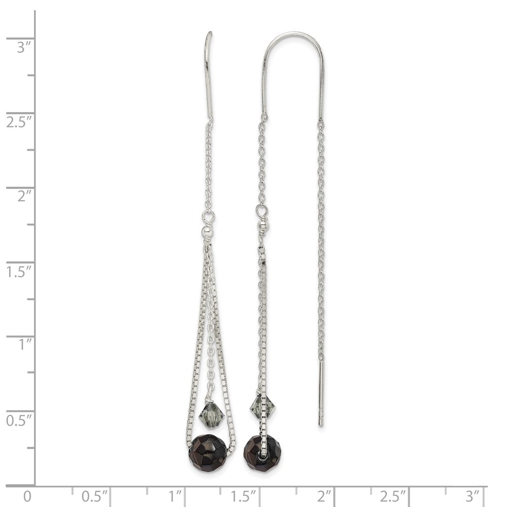 Sterling Silver Polished Black Crystal Threader Earrings