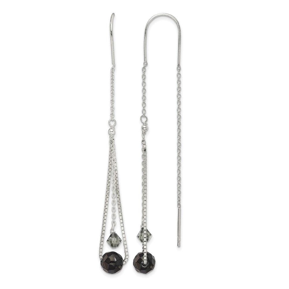 Sterling Silver Polished Black Crystal Threader Earrings