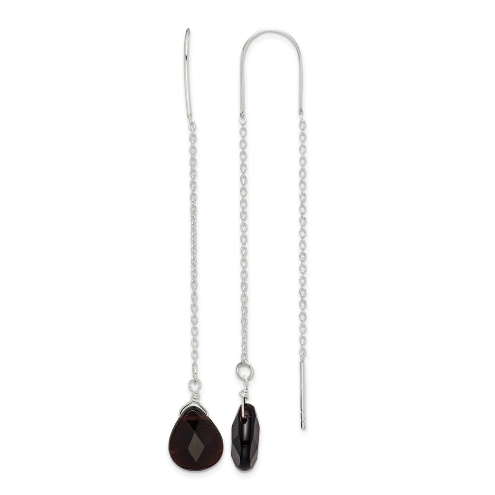 Sterling Silver Polished Dark Olivine Crystal Teardrop Threader Earrings