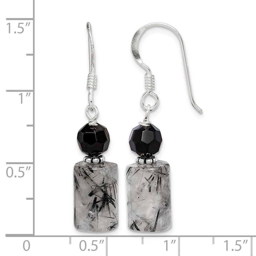 Sterling Silver Black Crystal & Tourmalinated Quartz Dangle Earrings