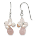Sterling Silver Polished Pink FWC Pearl & Rose Quartz Dangle Earrings