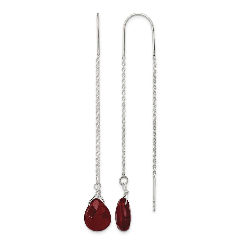Sterling Silver Polished Faceted Red Crystal Teardrop Threader Earrings