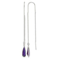 Sterling Silver Polished Purple CZ Teardrop Threader Earrings