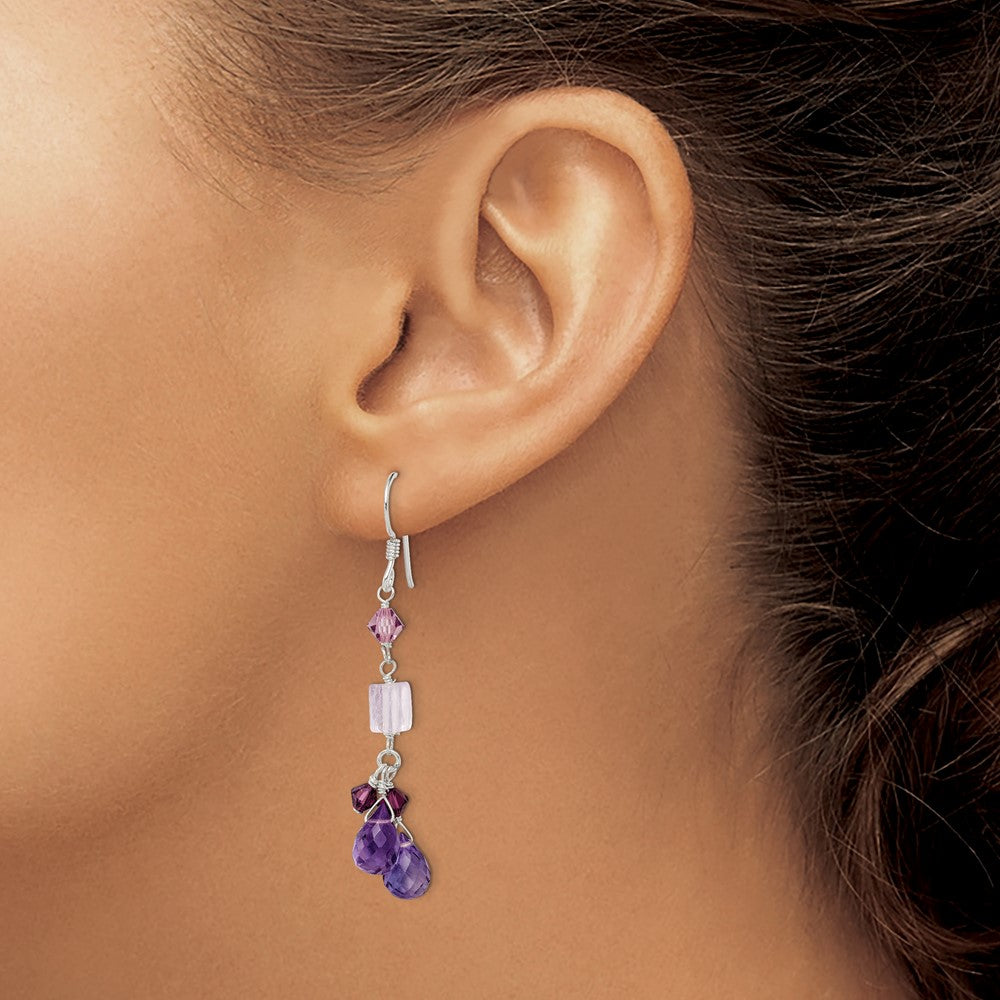 Sterling Silver Amethyst/Lavender Quartz/Crystal Dangle Earrings