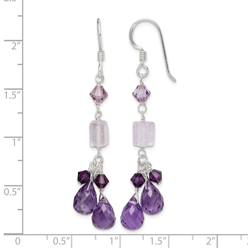 Sterling Silver Amethyst/Lavender Quartz/Crystal Dangle Earrings