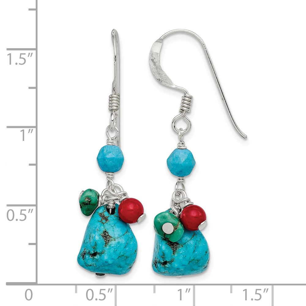 Sterling Silver Dyed Howlite/Turquoise/Red Coral Earrings