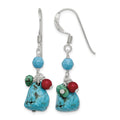 Sterling Silver Dyed Howlite/Turquoise/Red Coral Earrings