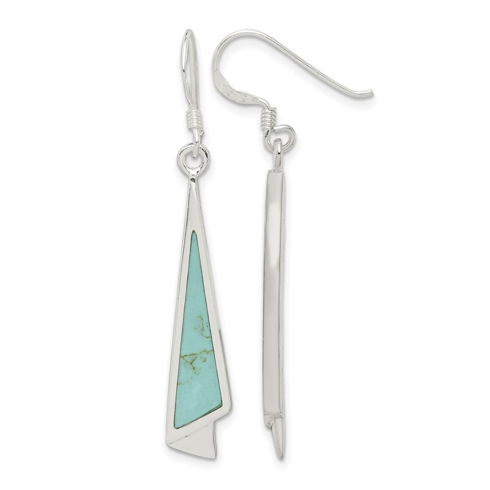Sterling Silver Polished Fancy Triangle Turquoise Dangle Earrings