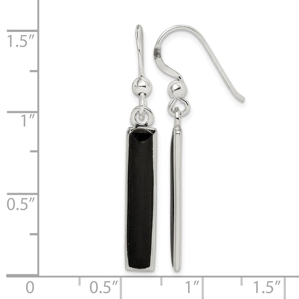 Sterling Silver Polished Onyx Bar Dangle Earrings