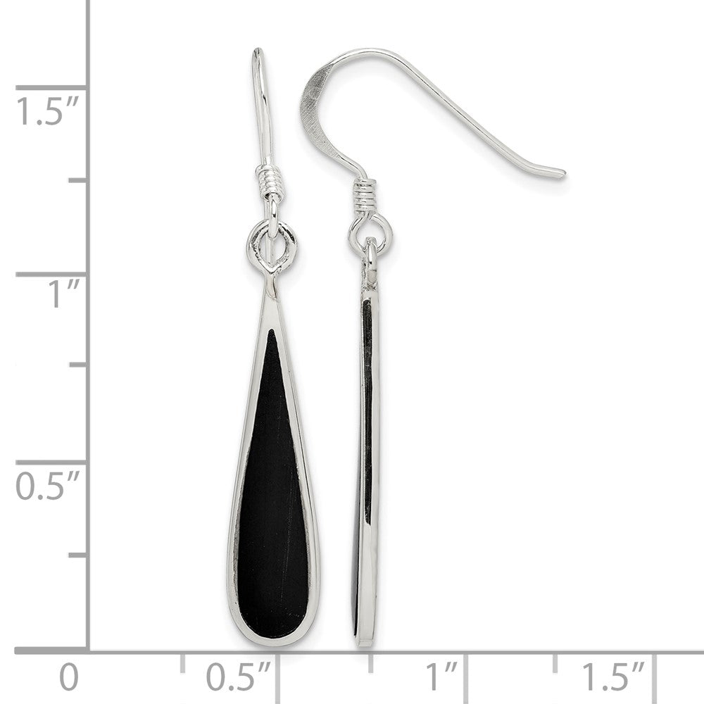 Sterling Silver Polished Onyx Teardrop Dangle Earrings