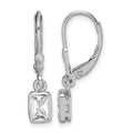 Sterling Silver Rhodium-plated Emerald-cut 6x4mm CZ Leverback Earrings