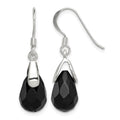 Sterling Silver Polished Faceted Onyx Teardrop Dangle Earrings