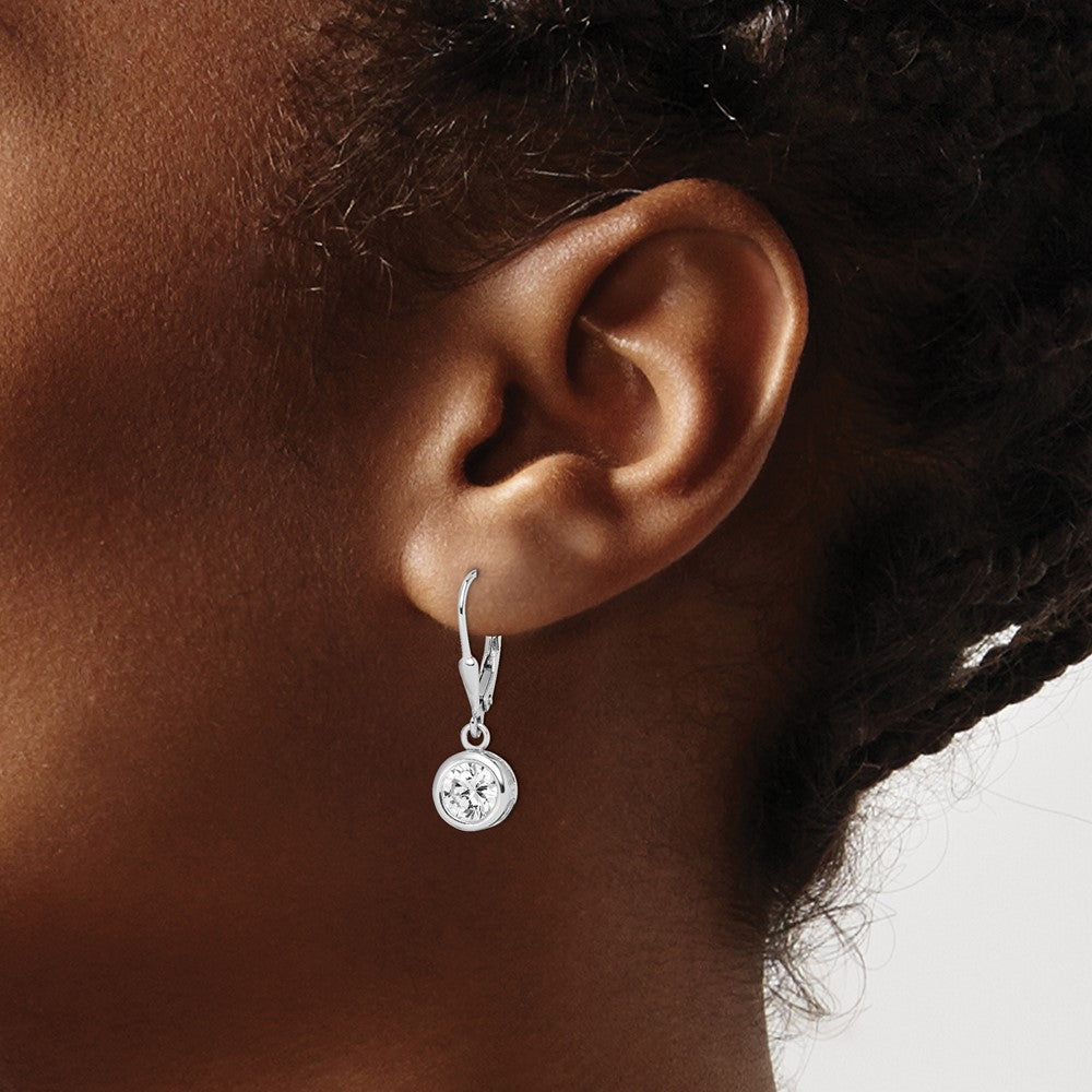 Sterling Silver Rhodium-plated Polished Round 7mm CZ Leverback Earrings