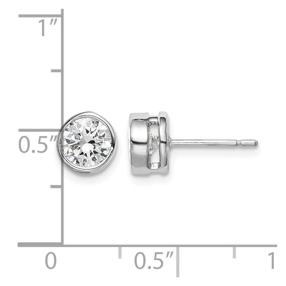 Sterling Silver RH-plated Polished 6mm Round CZ Bezel Set Stud Earrings