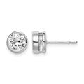 Sterling Silver RH-plated Polished 6mm Round CZ Bezel Set Stud Earrings