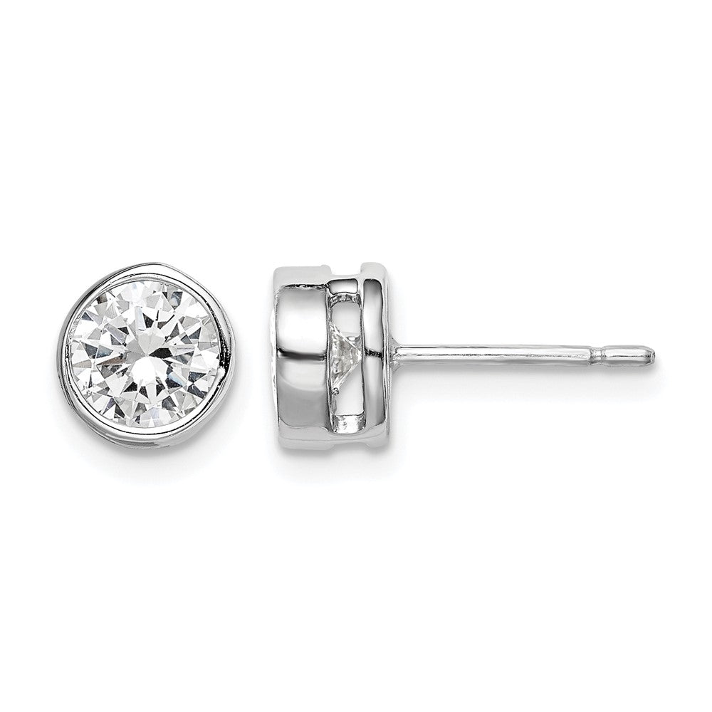 Sterling Silver RH-plated Polished 6mm Round CZ Bezel Set Stud Earrings
