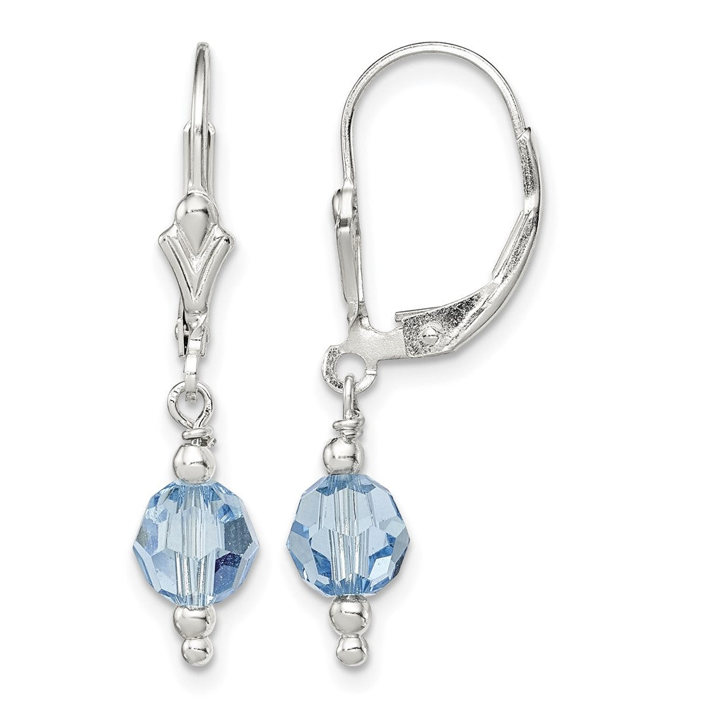 Sterling Silver Blue Crystal Leverback Earrings