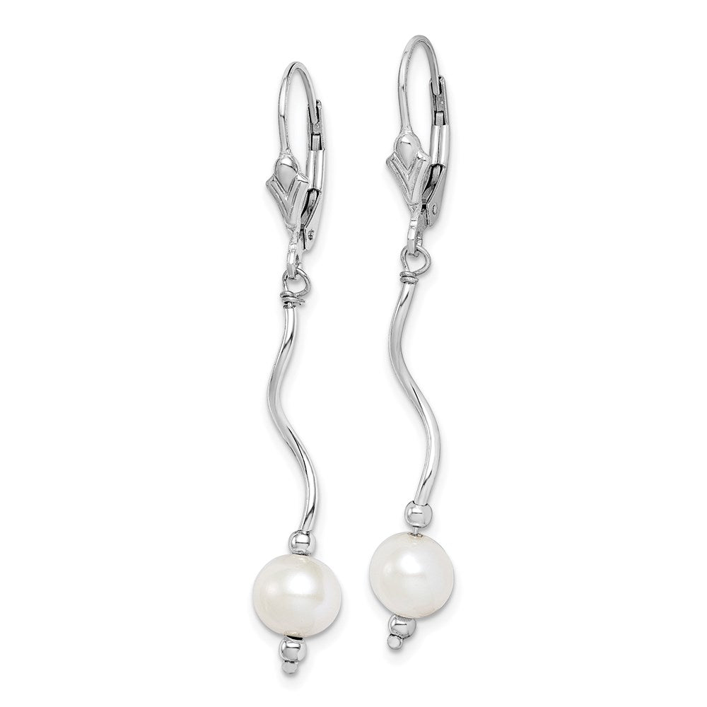 Sterling Silver Rhod-plated 6-7mm FWC Pearl Leverback Dangle Earrings