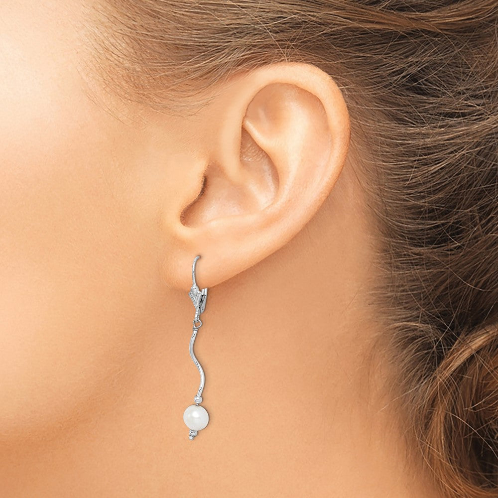 Sterling Silver Rhod-plated 6-7mm FWC Pearl Leverback Dangle Earrings