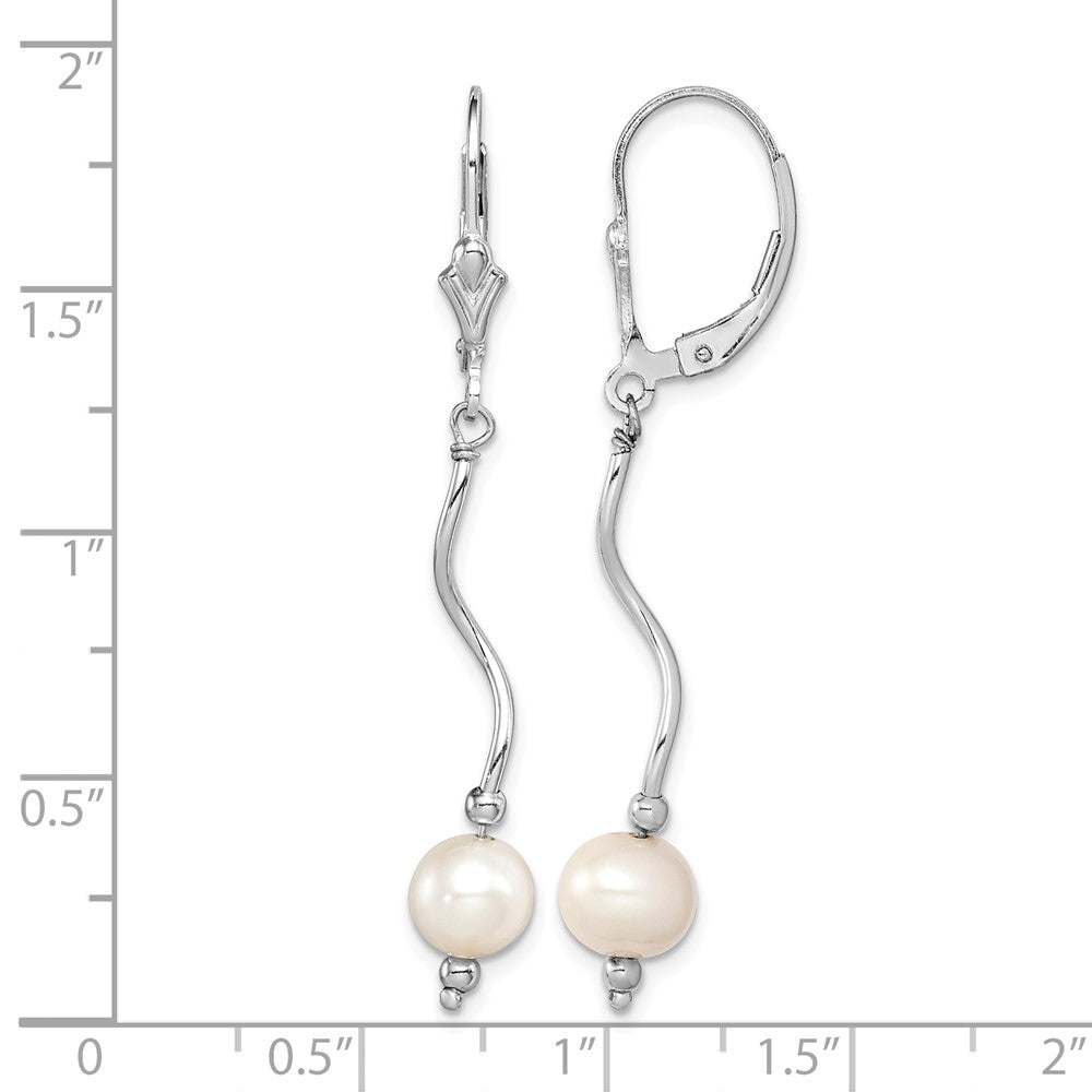 Sterling Silver Rhod-plated 6-7mm FWC Pearl Leverback Dangle Earrings