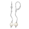 Sterling Silver Rhod-plated 6-7mm FWC Pearl Leverback Dangle Earrings